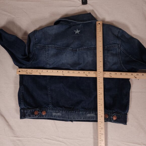 People’s Liberation Blue Denim Jacket Womens XL Cropped Streetwear Boho Casual - Picture 4 of 16